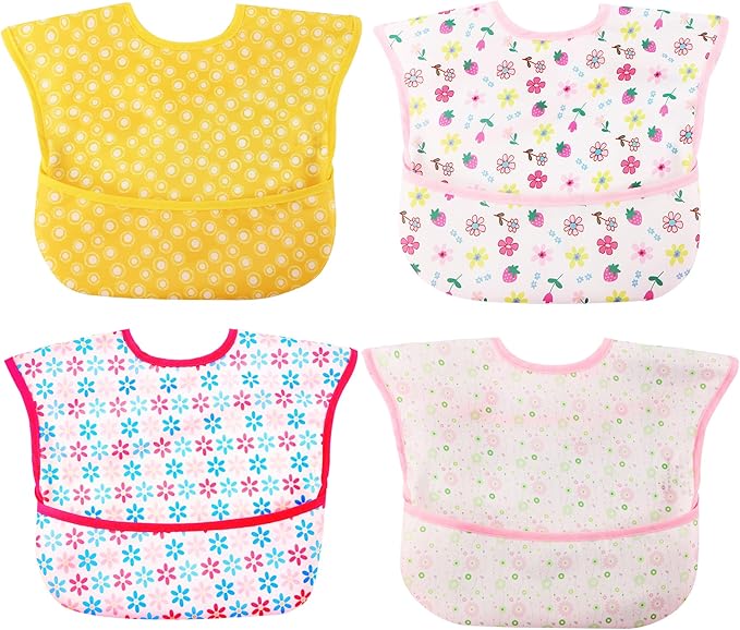 Baby bibs Waterproof Toddler bib - Feeding bib with Pocket for Infant Boy Girl Washable 6-36M-BubblyBeeBaby