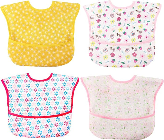 Baby bibs Waterproof Toddler bib - Feeding bib with Pocket for Infant Boy Girl Washable 6-36M-BubblyBeeBaby