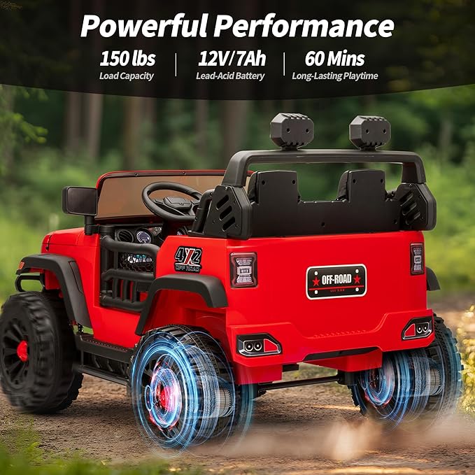 2 Seater Ride on Car Truck, 12V Kids Electric Ride on Toy for Big Kids Age 3-8 w/Remote Control- Red-BubblyBeeBaby