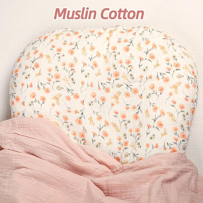Hooyax Baby Lounger Cover 2 Pack - 100% Muslin Cotton Newborn Lounger Pillow Covers Only, Soft Breathable Infant Lounger Cover with Reinforced Stitching, Fits Most Standard Baby Loungers (Pink Floral)-BubblyBeeBaby