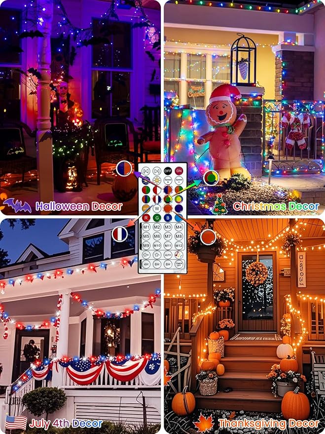240LED Smart Color Changing Halloween Lights App Control, 95FT Waterproof RGB Music Sync Xmas Fairy String Light with Remote & Timer, Twinkle Christmas Tree Lights Outdoor Indoor Halloween Decorations-BubblyBeeBaby
