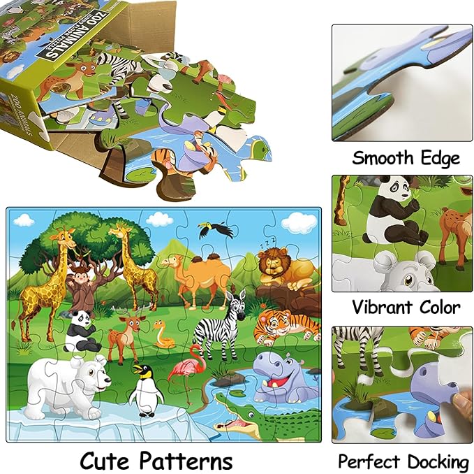 Jumbo Floor Puzzle for Kids, Large Jigsaw Puzzles 35 Piece for Kids Ages 3-5,Preschool Learning & Education Toys, Gifts for 4-8 Year Old Boys and Girls (Grassland Animal)-BubblyBeeBaby
