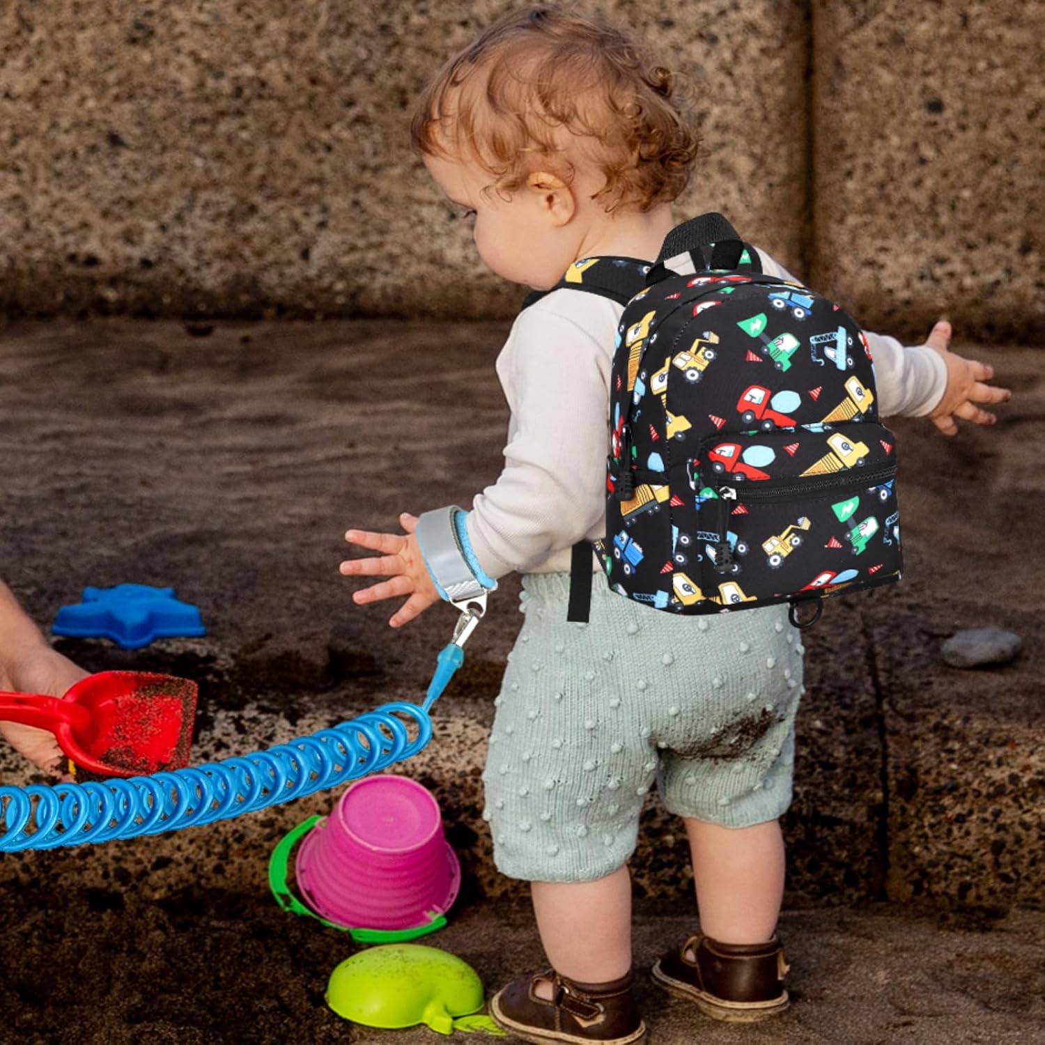 Accmor Toddler Harness Backpack Leash, Cute Excavator Kids Backpack with Anti Lost Wrist Link, Mini Child Backpack Wristband Tether Strap and Protection Leashes for Boys Aged 1-3 Years