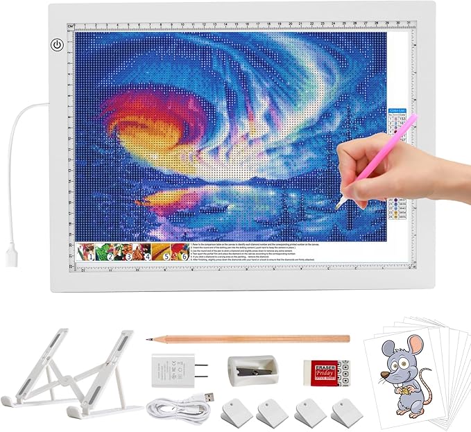 A4 LED Light Box for Tracing, elice Artist Drawing Lightbox Light Table Light Pad Light Copy Board, Up to 8000 Lux Super Bright Lightpad for Cricut Weeding Vinyl, Diamond Painting, Sketching (White)-BubblyBeeBaby