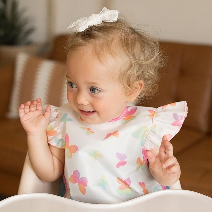 Tiny Twinkle Mess Proof Baby Bibs for Eating | Waterproof, Wipeable Toddler Bibs | Travel Friendly - PFAS, PVC, BPA, Phthalate Free | Baby Food Bibs (3-Pack, Butterfly)-BubblyBeeBaby
