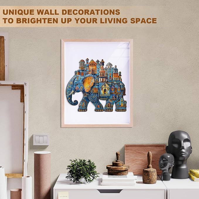Jigfoxy Wooden Puzzles for Adults, Elephant House Wood Puzzles Adult, Unique Animal Shape Wooden Jigsaw Puzzles for Adults, Birthday Gifts for Puzzle Lovers, Family, Friend (S-8.5 * 7.4in-100pcs)-BubblyBeeBaby