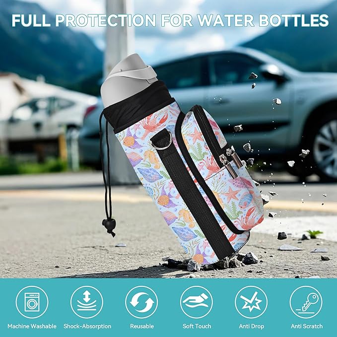icolor Water Bottle Carrier Bag with Strap 25/32/40 oz Crossbody Bottle Holder with Phone Pocket Sling Sleeve Insulated Neoprene Water Bottle Pouch for Walking Travelling-BubblyBeeBaby