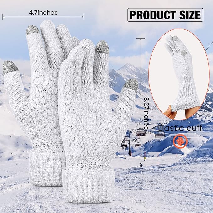 Geyoga 2 Pairs Women's Winter Touch Screen Gloves Soft Warm Fleece Lined Knit Elastic Cuff Winter Texting Gloves-BubblyBeeBaby