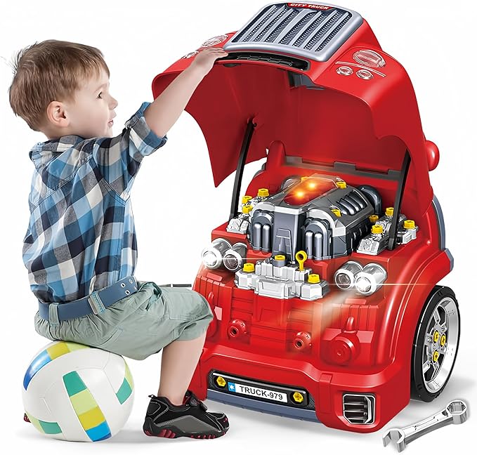 Interactive Truck Engine Toy with Removable Parts - Lights, Sounds, and Fun for Young Mechanics -Unleash their Creativity and Motor Skills with this Truck Engine Toy- Ideal Gift for 3-5-Year-Old Boys-BubblyBeeBaby