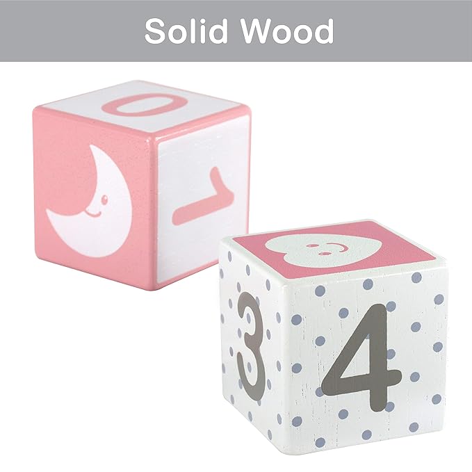 I'm Solid Wood Monthly Weekly Yearly Milestone Age Blocks, Newborn Gifts & Keepsakes for Picture Props (4 Pcs/Pink)-BubblyBeeBaby