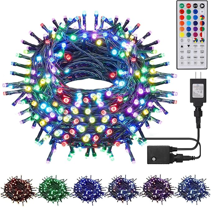 HOME LIGHTING 66ft Christmas Decorative Mini Lights, 200 LED RGB Changing 8 Functional Green Wire Fairy Halloween Lights with Remote Timer, Plug in Indoor Outdoor Xmas Wedding Party Decor-BubblyBeeBaby