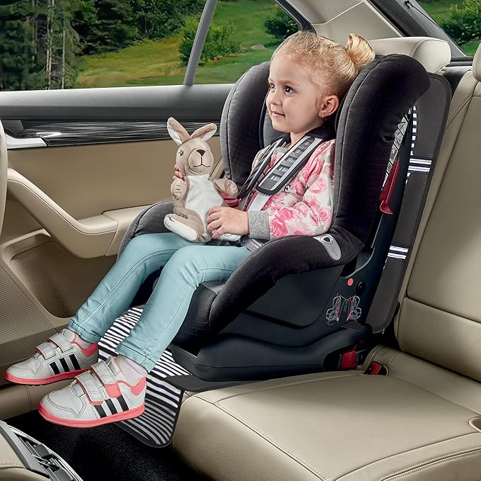 Car Seat Protector for Child Car Seat, 2 Pack Baby Car Seat Covers with Mesh Pockets & Non-Slip Backing 600D Durable Seat Protector Under Baby Car Seat for Car Back Seat (Stripe, Large)-BubblyBeeBaby