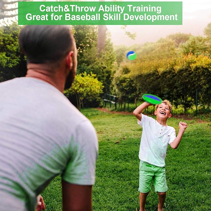 Jalunth Ball Catch Set Game Toss Paddle - Beach Toys Back Yard Outdoor Games Lawn Backyard Target Throw Catch Sticky Mitt Set Age 3 4 5 6 7 8 9 10 11 12 Years Old Boys Girls Kids Easter Gifts-BubblyBeeBaby