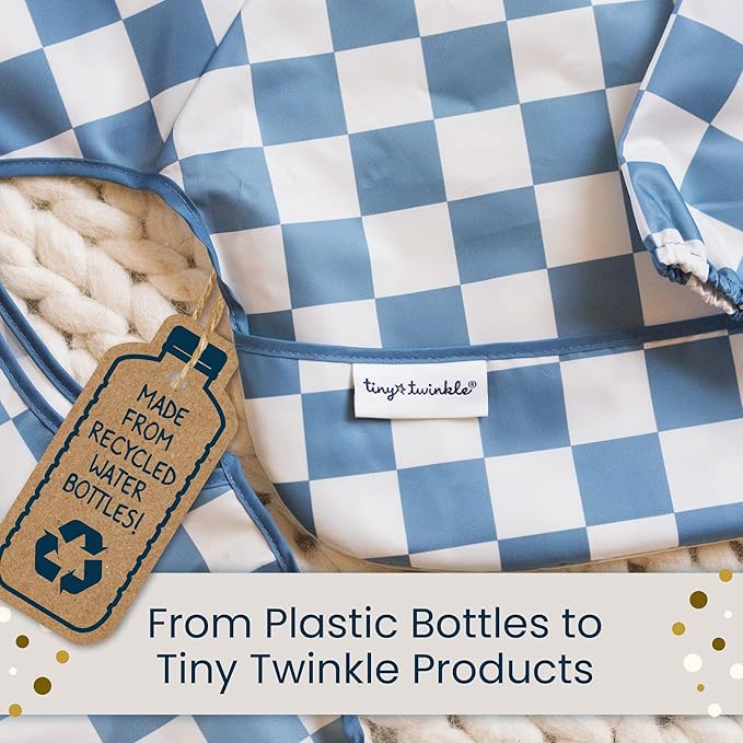 Tiny Twinkle Mess Proof Baby Bibs for Eating - Waterproof, Wipeable Bibs - Toddler Bibs - Travel Friendly - PFAS, PVC, BPA, Phthalate Free - Baby Food Bibs(3 Pack,Checkers Girl)-BubblyBeeBaby