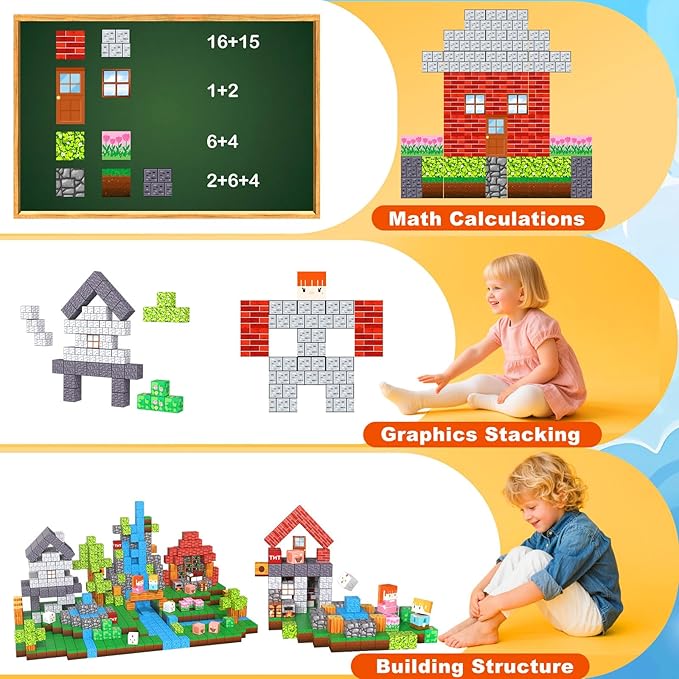 150PCS Magnetic Building Blocks, 1 Inch Magnetic Cubes for Kids Ages 3-8, STEM Montessori Toys, Creative Construction & Stacking Toys, Educational Magnetic Blocks for Boys & Girls-BubblyBeeBaby