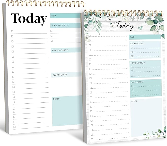 2 To Do List Notepads, Daily Planner Notebook with Tear-off Design, Undated Writing Organizer for Daily Tasks and Goal, Coiled Task Track Checklist Productivity Pad for Office, Classroom, Home, School-BubblyBeeBaby