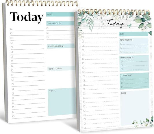 2 To Do List Notepads, Daily Planner Notebook with Tear-off Design, Undated Writing Organizer for Daily Tasks and Goal, Coiled Task Track Checklist Productivity Pad for Office, Classroom, Home, School-BubblyBeeBaby