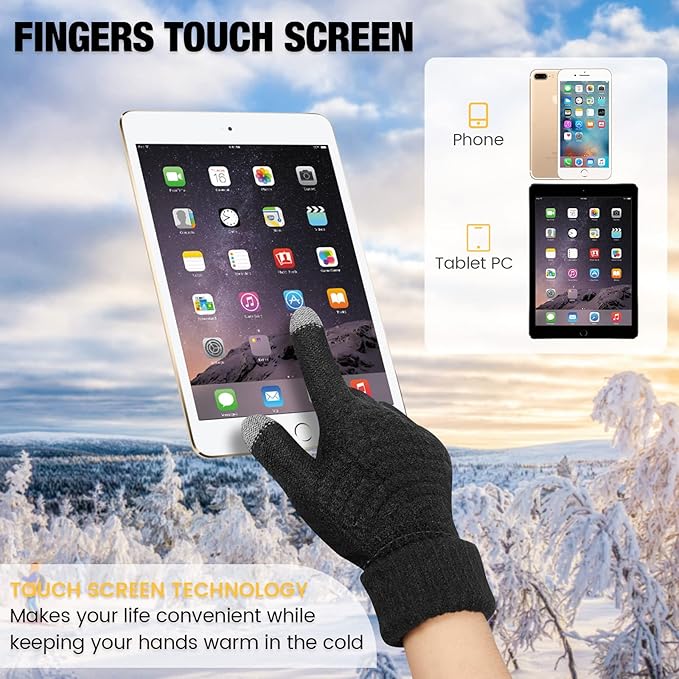 Geyoga 2 Pairs Women's Winter Touch Screen Gloves Soft Warm Fleece Lined Knit Elastic Cuff Winter Texting Gloves-BubblyBeeBaby