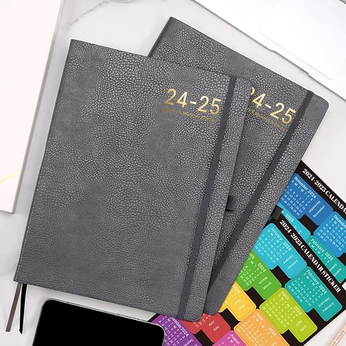 2024-2025 Planner - 2025 Planner Weekly and Monthly, Jul. 2024 - Jun. 2025, 8.5" x 11", Leather Cover Planner with Thick Paper, Back Pocket with Notes Pages - Grey-BubblyBeeBaby