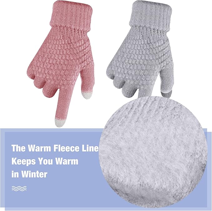 Geyoga 2 Pairs Women's Winter Touch Screen Gloves Soft Warm Fleece Lined Knit Elastic Cuff Winter Texting Gloves-BubblyBeeBaby