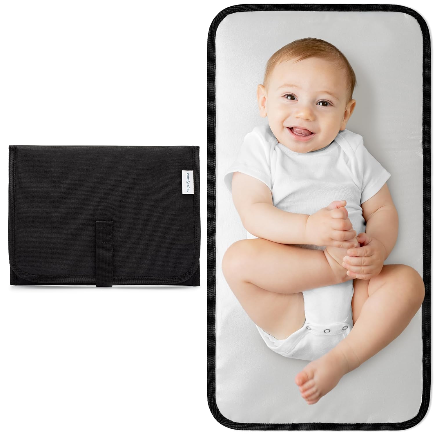Comfy Cubs Baby Changing Pad Compact Size - Waterproof Diaper Changing Mat with Cushioned Pillow - Soft & Lightweight, Foldable Design for Travel - Stylish Design for Boys and Girls - Solid Black