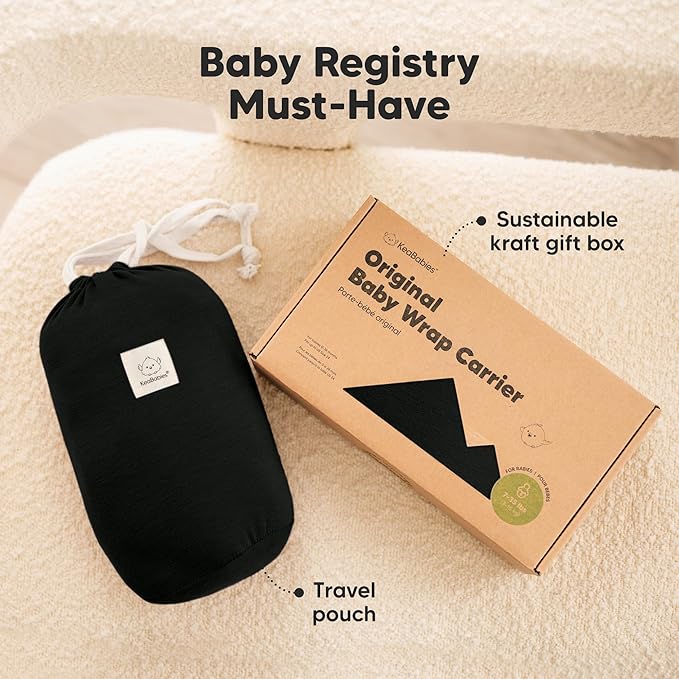 KeaBabies Baby Wrap Carrier - All in 1 Original Baby Carrier Newborn to Toddler Sling, Easy to Wear, Hands Free Bonding, Lightweight, Breathable Infant Wraps (Trendy Black)-BubblyBeeBaby