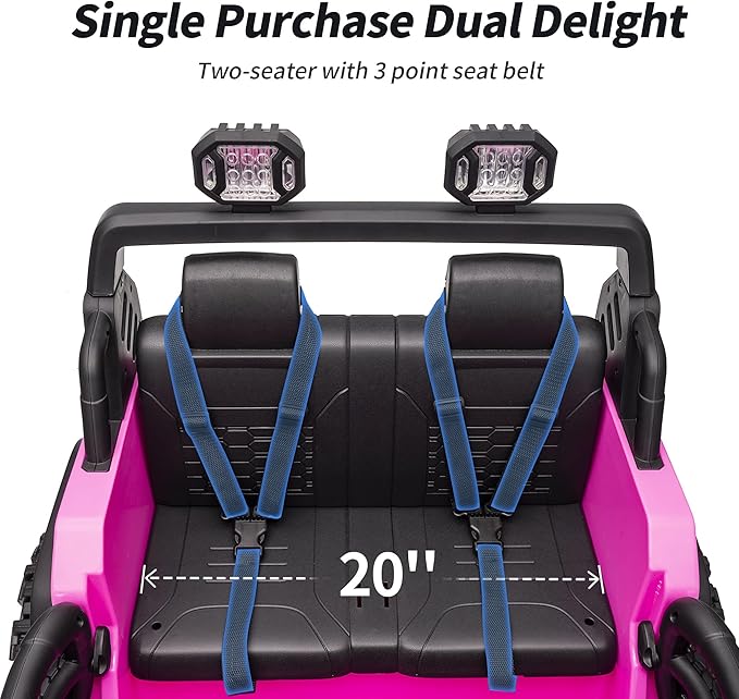 2 Seater Ride on Car Truck, 12V Kids Electric Ride on Toy for Big Kids Age 3-8 w/Remote Control- Hot Pink-BubblyBeeBaby