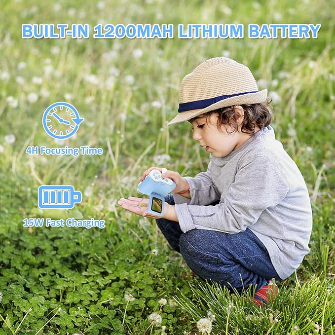 1000X Handheld Microscope for Kids, 4K 2.0" Screen Mini Pocket Microscope with 6 Adjustable LED Lights, Edu Science Birthday Gifts for Kids Ages 8-12, 32G SD Card Included - Blue-BubblyBeeBaby