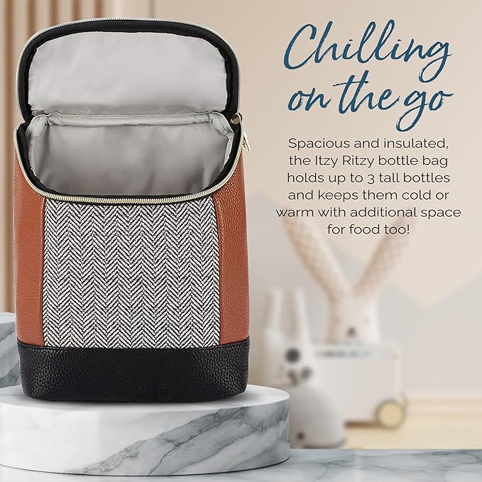 Itzy Ritzy Insulated Bottle Bag – Keeps Bottles Warm or Cool - Holds 3 Bottles & Features Interior Pocket For Ice Pack (Not Included), Coffee and Cream-BubblyBeeBaby