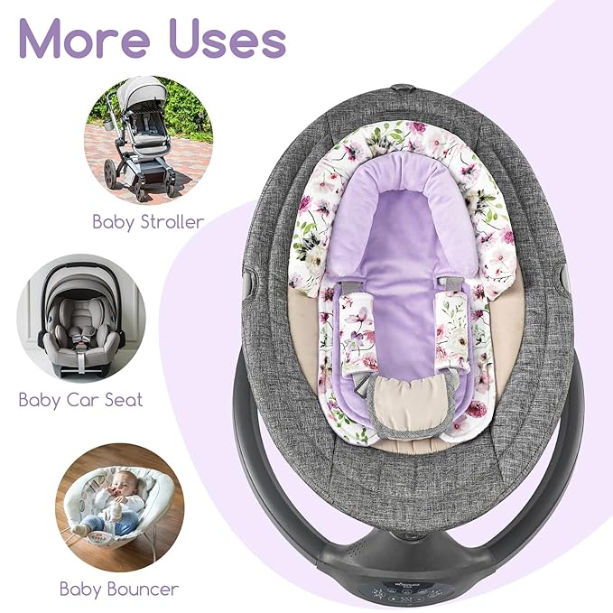 GFU Baby Car Seat Head Support for Newborn, 2 in 1 Infant Car Seat Head Body Support with Strap Pads, Soft Stroller Cushion Pillow Insert for Girls and Boys, Fits for Stroller, Swing, Purple Floral-BubblyBeeBaby
