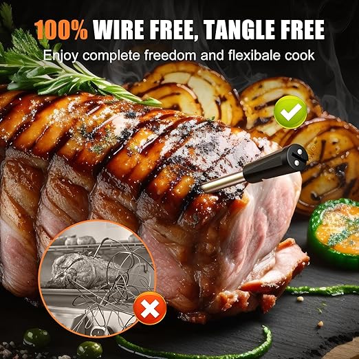 INSMART Wireless Smart Meat Thermometer,330FT Bluetooth Range,100% Waterproof,Precision Cooking Grilling,Multi Sensors,for BBQ,Oven,Grill,Kitchen,Smoker, Rotisserie Turkey Beef/iOS & Android App-BubblyBeeBaby