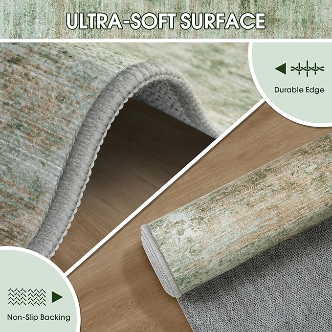 10x14 Area Rugs for Living Room: Soft Abstract Large Area Rug Non-Shedding Anti-Skid Stain Resistant Indoor Floor Modern Washable Rugs for Bedroom Dining Room Nursery Farmhouse Home Office-Green-BubblyBeeBaby