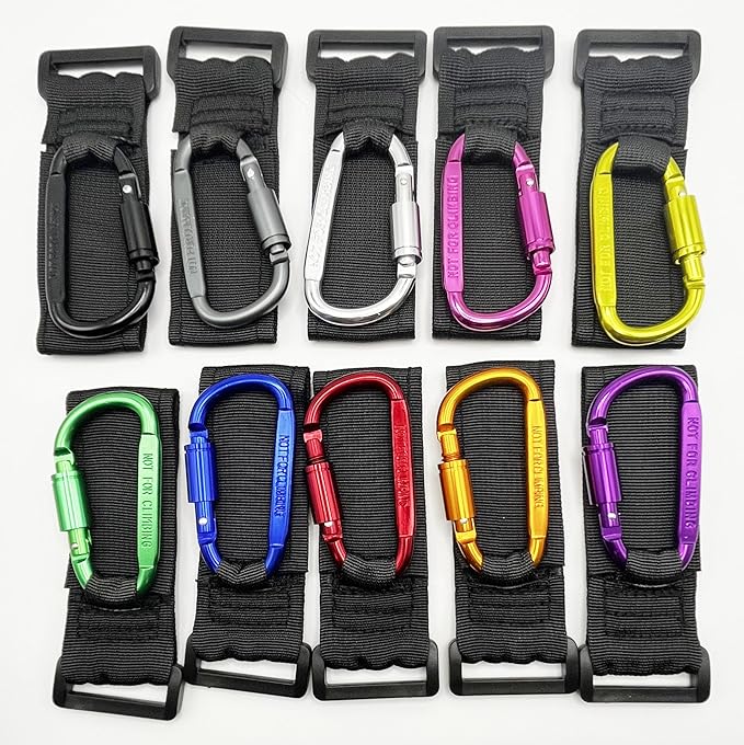 Baby Stroller Hook, Carry 30 lbs per Stroller Carabiner Clip, Adjustable Baby Stroller & Car Seat Hook for Hanging Diaper Bag, Wheelchair,Golf cart, Shopping and Pet Cart(2 Pcs Blue)-BubblyBeeBaby