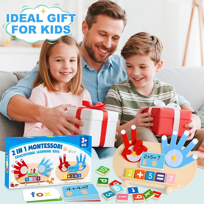 2 in 1 Wooden Montessori Toys for Kids - Number Counting Blocks & ABC Game Toys for 3-5, Preschool Educational Learning Toys for Toddlers 4-6, Birthday Christmas Stocking Stuffers Gifts for Boys Girls-BubblyBeeBaby