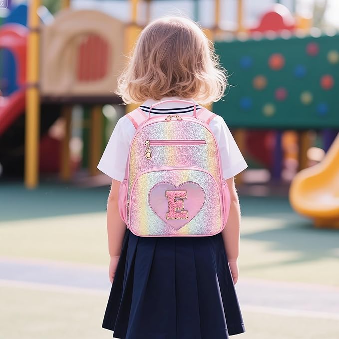 I IHAYNER Kids Glitter Lightweight Backpack for School Travel & Daycare, Toddler Backpack for Girls 3+ Preschool Kindergarten Elementary Kids Backpack-Rainbow Pink E-BubblyBeeBaby