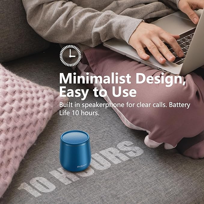 INSMY Small Bluetooth Speaker, Waterproof Mini Portable Wireless Speaker, Punchy Bass Rich Audio Stereo Pairing, Handheld Pocket Size, Built in Mic for Hiking Gift Laptop Tablet (Blue)-BubblyBeeBaby