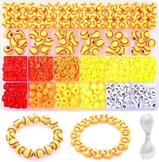 1600PCS Softball Sports Ball Polymer Clay Beads Charms for Friendship Bracelets Making Kit Cute Fun Beads DIY Arts Crafts Birthday Gifts for Kids Girls Softball Bead-BubblyBeeBaby