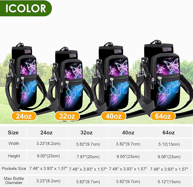 icolor Water Bottle Carrier Bag with Strap 25/32/40 oz Crossbody Bottle Holder with Phone Pocket Sling Sleeve Insulated Neoprene Water Bottle Pouch for Walking Travelling-BubblyBeeBaby