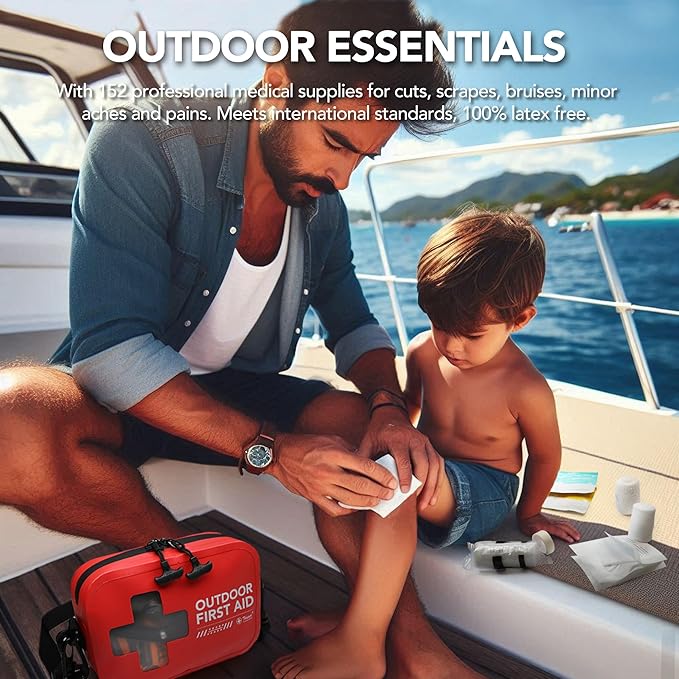 152 PCS Waterproof First Aid Kit, Portable Small Boat Dry Bag Bug Out Bags, Emergency Medical Kit Ideal for Boating, Camping, Fishing, Kayaking, Floating, Red-BubblyBeeBaby