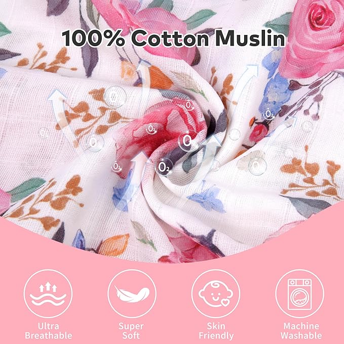 Rquite Muslin Car Seat Cover Baby, Carseat Covers Baby Girl Boy, Breathable Lightweight Infant Car Seat Cover, Baby Carrier Cover Car Seat Canopy Stroller Sun Shade for Summer & Hot Day, Universal Fit-BubblyBeeBaby