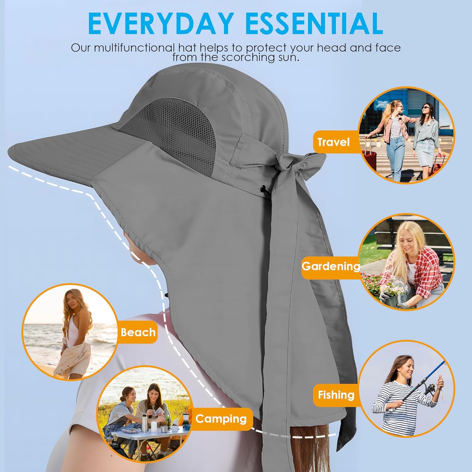 Womens Sun Hat UV Protection, Foldable Waterproof Wide Brim Bucket Hats with Neck Flap for Summer Beach Fishing Hiking