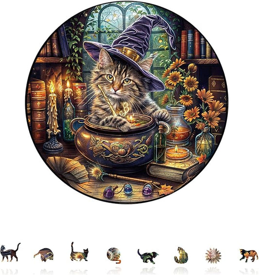 KAAYEE Wooden Puzzles for Adults, 3D Visual Effect Magic Feline Cat Wooden Jigsaw Puzzle Unique Shape Wood Puzzle Adult, 3D Effect Flat Puzzle Birthday Family Game (S-8.5 * 8.5 in-100pcs)-BubblyBeeBaby