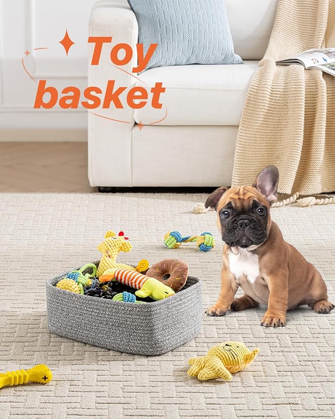 KALLAX Small Woven Basket, 13.5 x 9.5 x 5 Inches, Storage Basket for Organizing, Cute Small Rope Shelf Closet Cube Storage Bins Baskets for Shelves, Dog Toy Gift Baskets Empty, 3 Packs, Mixed Grey-BubblyBeeBaby