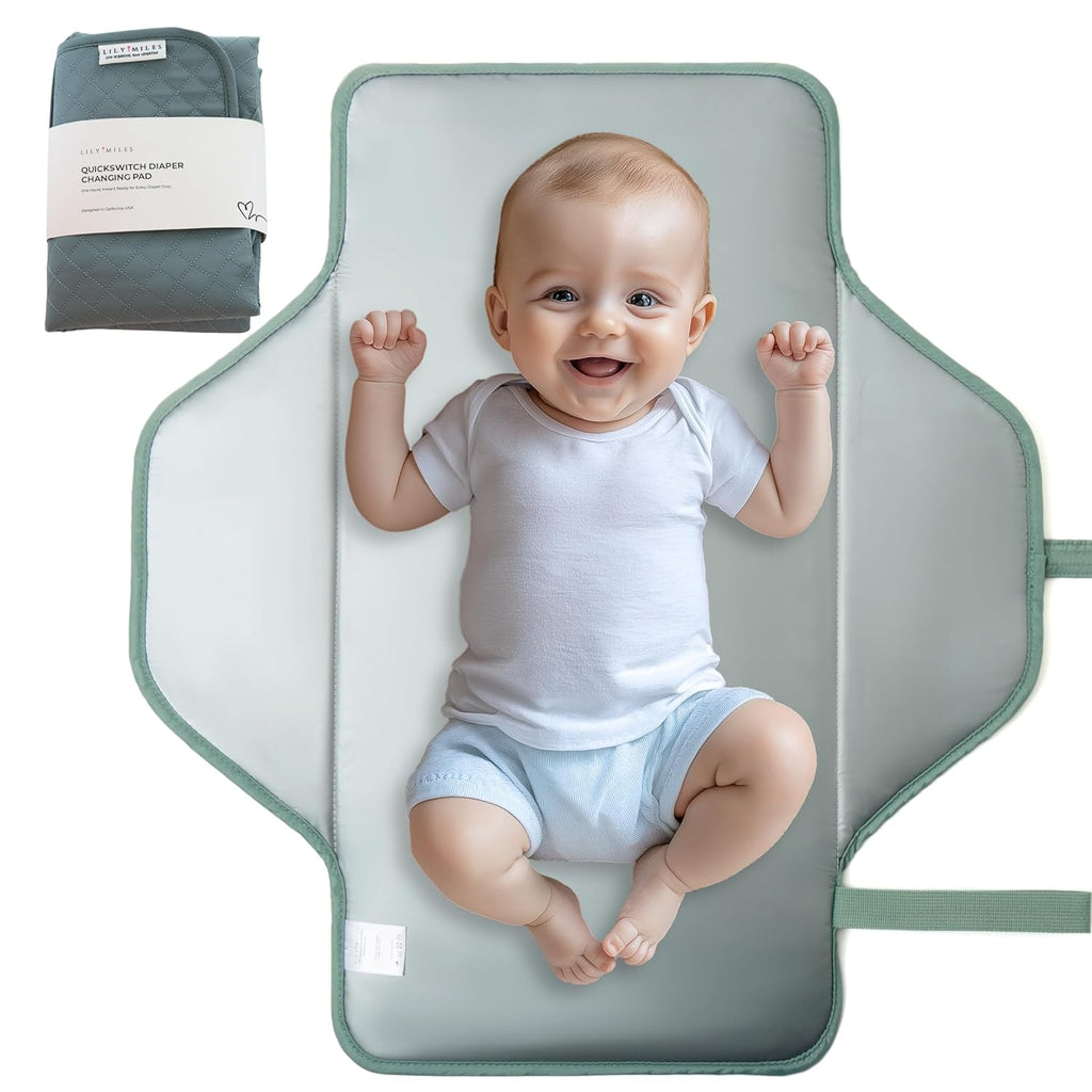 Lily Miles Baby Changing Pad Portable, Diaper Changing Mat with Magnetic Latches, Travel Pad for Diaper Bag, Baby Essentials, Wipeable & Waterproof Mat (Willow Green, Large)