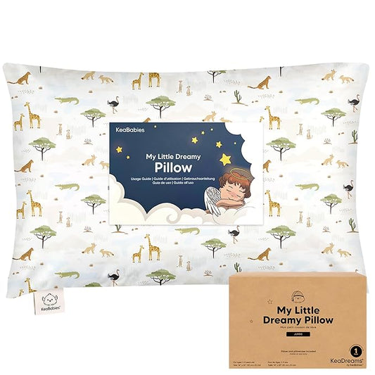 KeaBabies Toddler Pillow with Pillowcase, Jumbo 14X20 - Soft Organic Cotton Toddler Pillows for Sleeping - Machine Washable - Perfect for Travel, Toddler Bed Set (Grasslands)-BubblyBeeBaby
