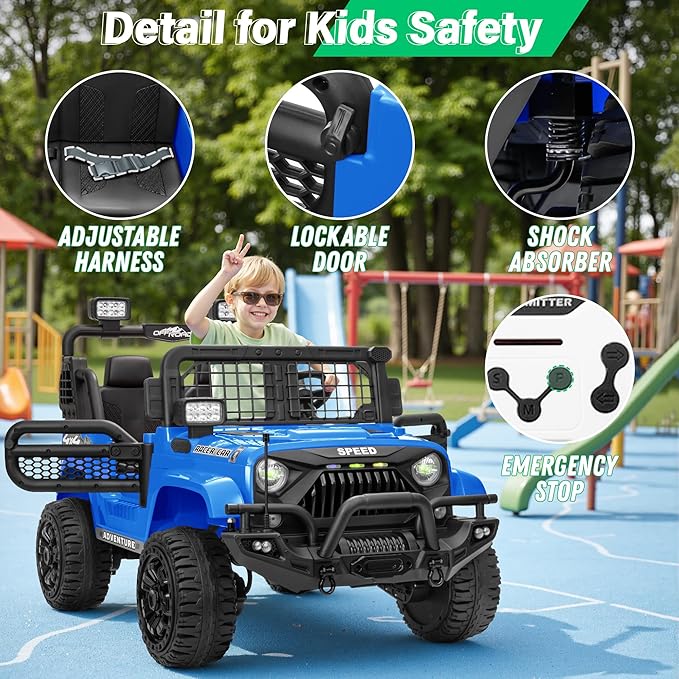 2 Seater Ride On Car Truck with Remote Control XL, Kids 24V Battery Powered Electric Vihicle w/21 in Seat, 3 Speeds, 2WD/4WD Switichable, Shock Absorbers,Bluetooth, Flower, Gift Choice-BubblyBeeBaby