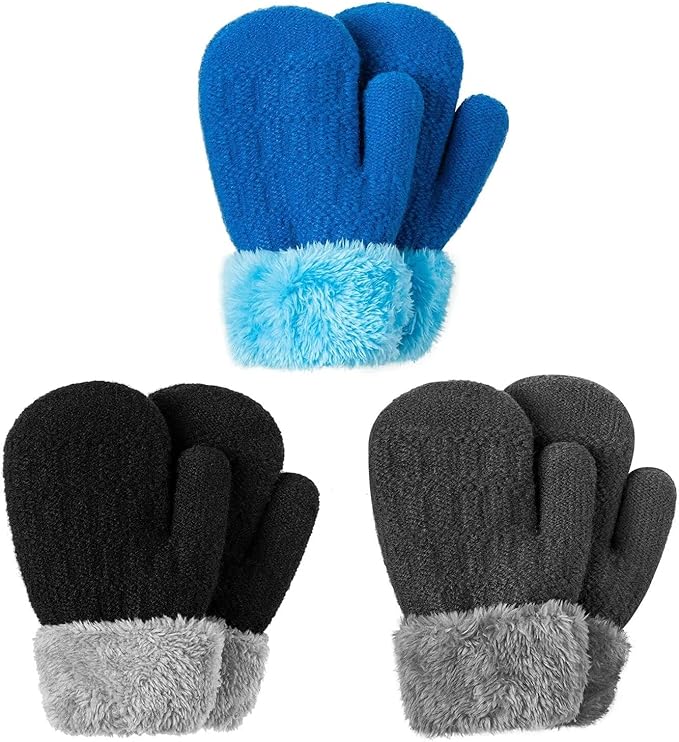Winter Mittens Gloves Beanie Hat Set for Kids Baby Toddler Children, Thick Warm Knit Fleece Lined Thermal Set for Boys Girls-BubblyBeeBaby