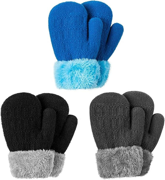 Winter Mittens Gloves Beanie Hat Set for Kids Baby Toddler Children, Thick Warm Knit Fleece Lined Thermal Set for Boys Girls-BubblyBeeBaby