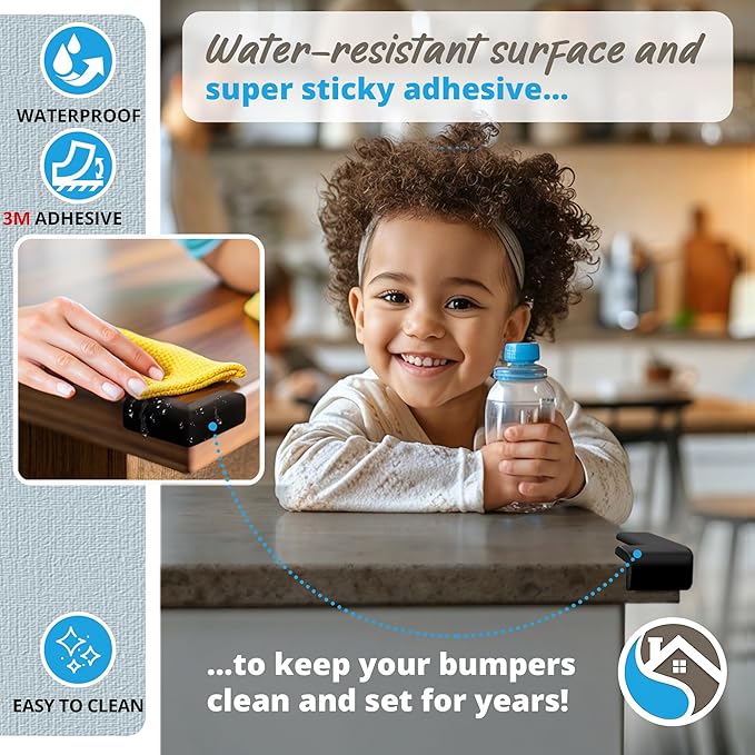12-Pack Corner Protectors Baby Proof, Furniture Corner and Edge Safety Bumpers, Soft Rubber Foam Cushion Covers, 3M Taped Corner Guards, Baby Child Proofing Pads, Table Corner Protectors, Black-BubblyBeeBaby