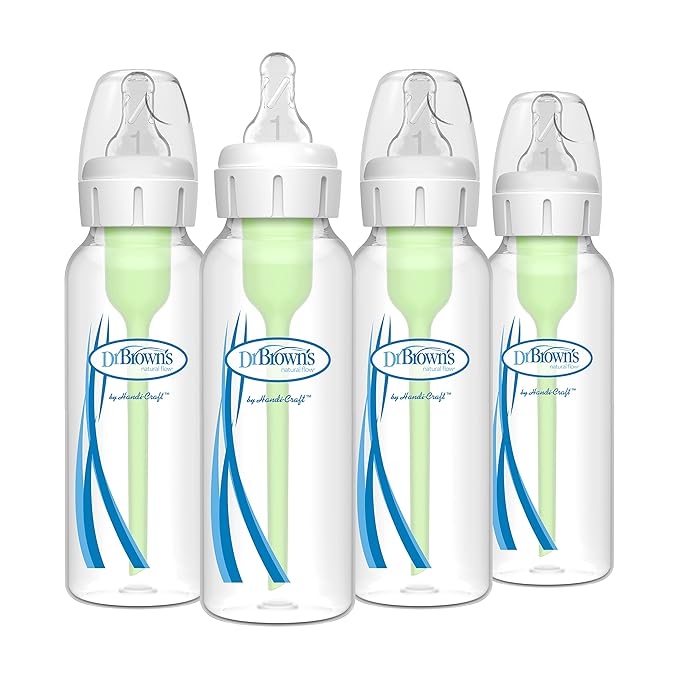 Dr. Brown's Natural Flow Anti-Colic Options+ Narrow Baby Bottle, 8 oz/250 mL, with Level 1 Slow Flow Nipples, 0m+, 4 Pack-BubblyBeeBaby